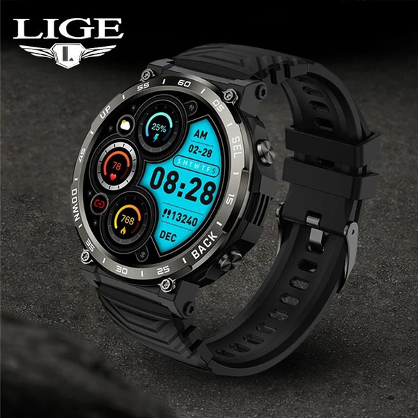 LIGE Smart Watch for Men Android iOS Fitness Trackers Waterproof  Smartwatches Black 