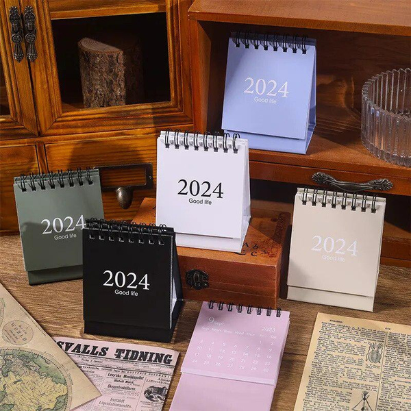 Mini 2024 Desk Calendar Simple English Calendar Book with Stickers ...