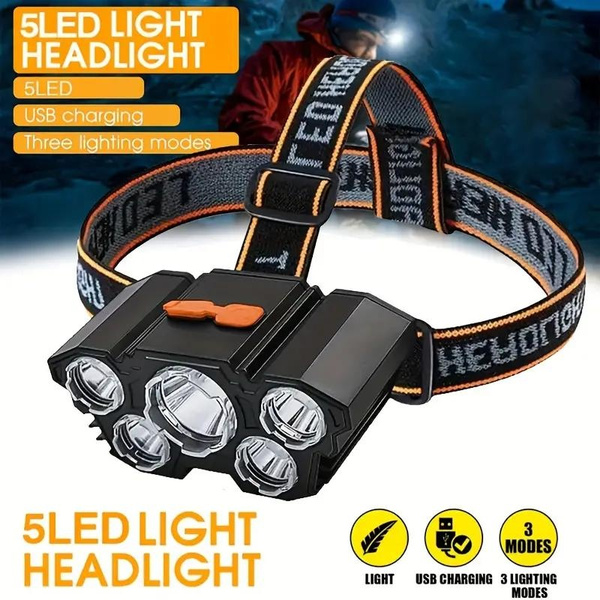 5 Led Headlamp Super Bright Headlight Rechargeable Head Mounted
