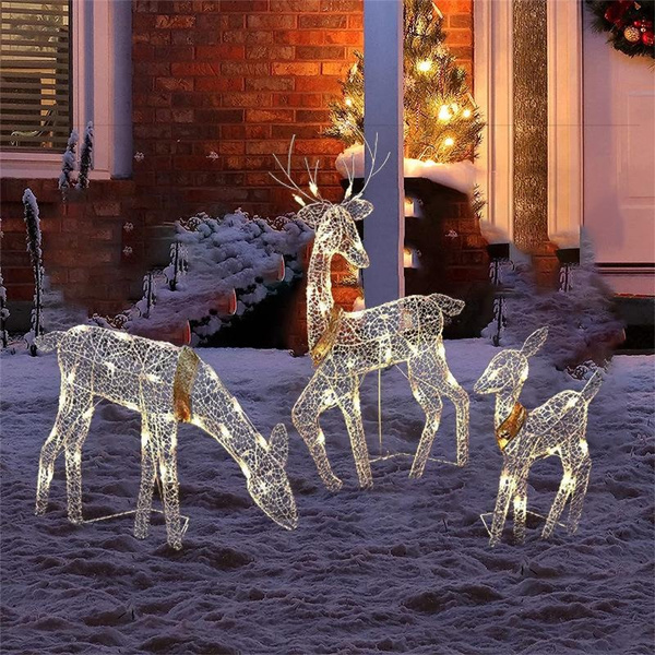 Dazzle Bright Christmas Outdoor Decoration, 3-Piece Glowing 2D Reindeer ...