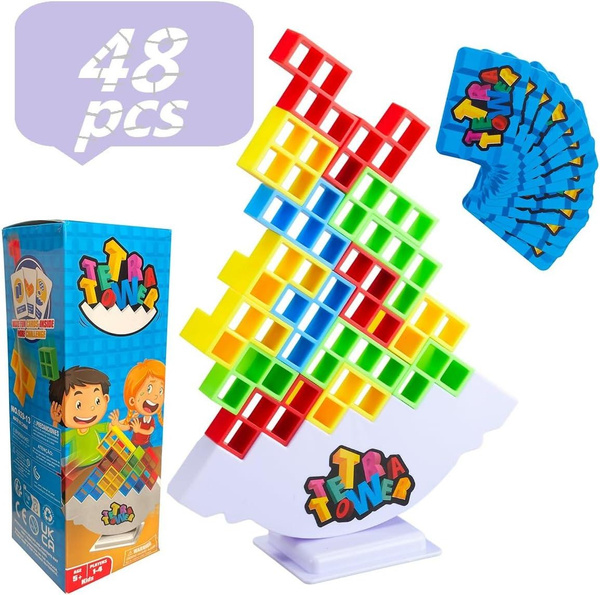 48 Pcs Tetra Tower Stack Attack Games - Stacking Block Puzzle Toy Board  Game for Kids & Adults,Balance Game for Family Parties, Travel, and Team  Building
