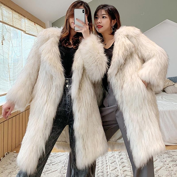 Winter Women Coat Fur Coat Luxury Long Fur Coat Loose Lapel OverCoat Thick Warm Female Coats