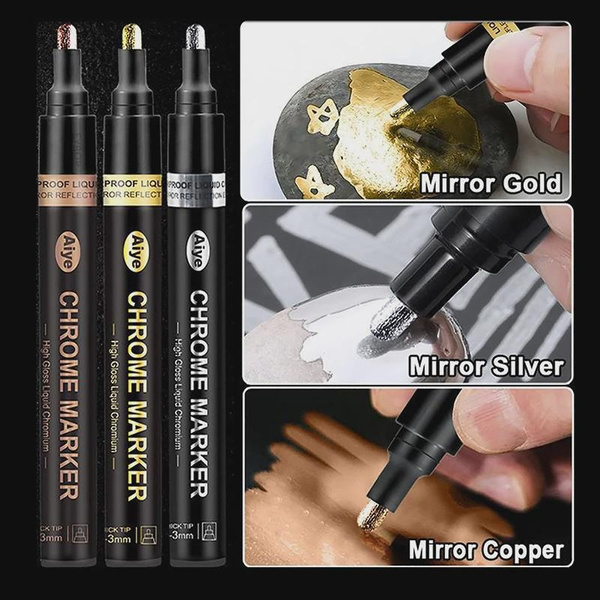 1Pcs Chrome Mirror Marker Silver Marker Liquid Pen for Cards, Posters, Rock  Mugs, Ceramic, Glass, Metallic Craftwork Paint Pen