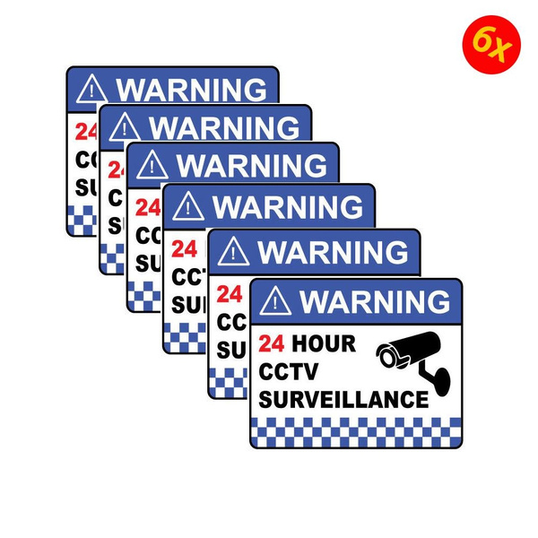 Pack of 6 130mmx100mm Warning CCTV Security Surveillance Camera Sticker