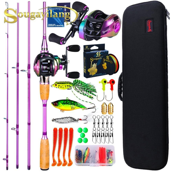 Sougayilang Travel Portable Fishing Rod Combo 2Sections 2.1M Fishing Pole  with 18+1BB Baitcasting Fishing Reel Rod Bag Lure Line Accessories Set  Freshwater or Saltwater Trout Bass Fishing Tackle