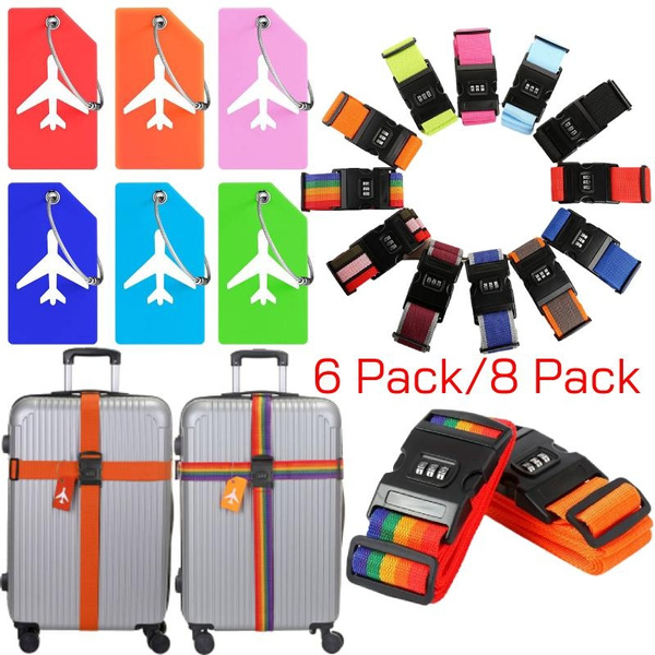 8 Pack Luggage Straps Suitcase Tags Set, Travel Adjustable Suitcase Belt  Silicone Luggage Tags with Name ID Card Man Women Travel Accessories (Black)