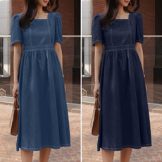 denim dress, Plus Size, short sleeve dress, pleated dress