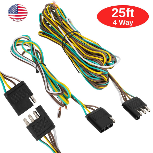 25FT 4 Way Trailer Wiring Connection Kit 4FT Female Plug Wiring