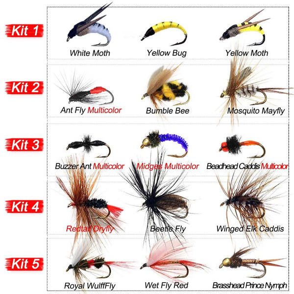 3Pcs 15 Different Styles Realistic Nymph Dry/ Wet Flies Trout Fish Trout  Fly Fishing Bait Artificial Lures