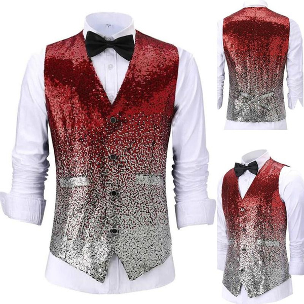 Men's Vest Changing Color Shiny Sequin Suit Waistcoat For Wedding | Wish