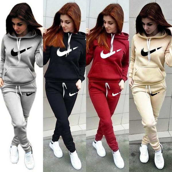 Fashion Women Track Suits Sports Wear Jogging Suits Ladies Hooded Tracksuit  Set Clothes Hoodies+Sweatpants Sweat Suits