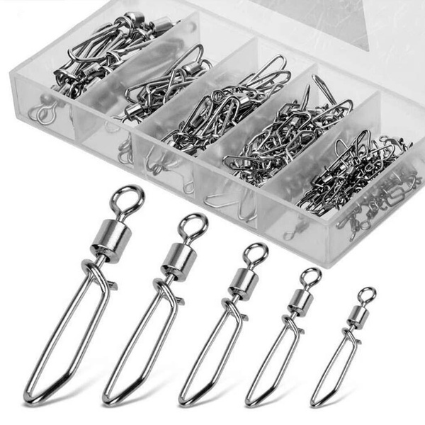 30/150pcs/lot Fishing Kit Rolling Swivel with T-Shape Snap Quick Clip  Swivels Snap Fishing Line Hook Connector
