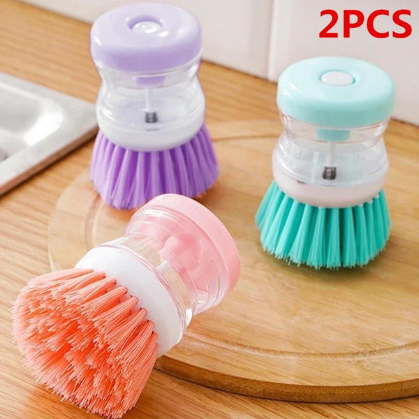 Kitchen Dish Brush With Liquid Soap Dispenser Plastic Pot Dish Cleaning  Brush Home Cleaning