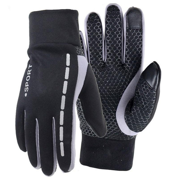 Winter men's and women's fleece windproof cycling gloves waterproof