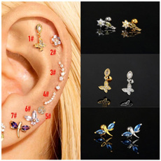 butterfly, Hoop Earring, Stud, Pearl Earrings