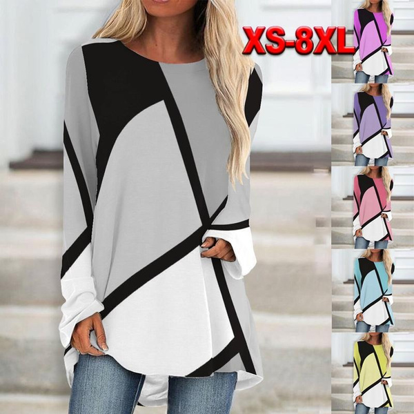 XS-8XL Women's Fashion Autumn and Winter Clothes Casual O-Neck Long Sleeved  Tops Ladies Casual Irregular pattern Printed Shirts Loose Blouses Plus