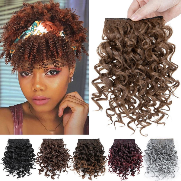 Natural Black Afro Kinky Curly Bang Fringe Clip In Hair Extensions ...