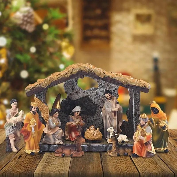 1 Christmas Nativity Figures Set Christmas Crib Wooden Nativity Scene
