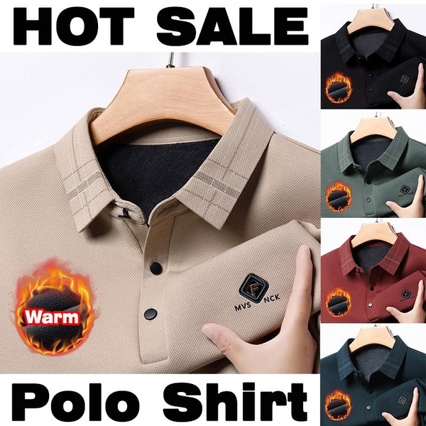 Polo Shirts For Men Cotton Casual Long Sleeve Slim Fit Lapel Collar Winter  Plush Warm Button Down Shirts Golf Clothes Sports Wear Cashmere Sweater Mens  Fashion Pullover Fleece Sweatshirts Polos De Hombre