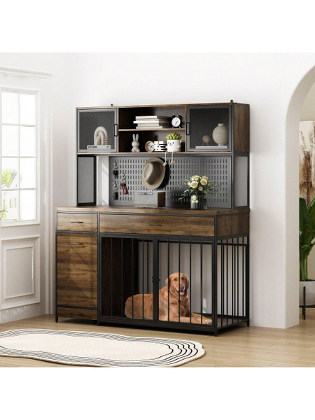 Large Dog Crate Furniture Kitchen Pantry with Storage, Wooden Dog ...