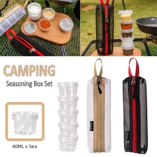 Camping Spice Kit Portable Travel Spice Container Bag with 5 Clear  Seasoning Bottles Travel Spice Holder Condiment Container Set