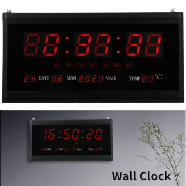 Fashion Wall Mount Digital Clock LED Electric Modern Day Date Calendar