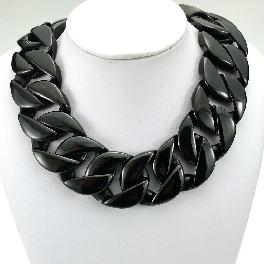 Black Vacuum Plating 316L Stainless Steel Width 32mm Very Heavy 40-55cm Big Necklace_senzul.com