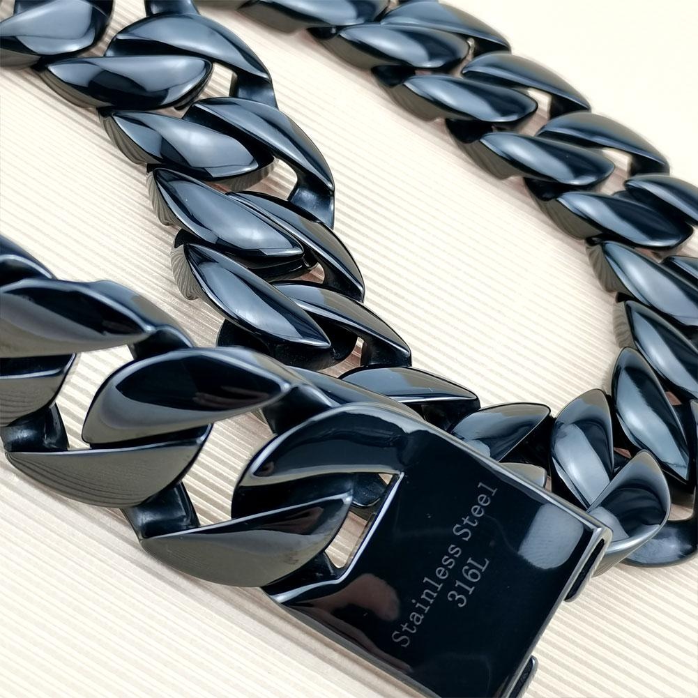 Black Vacuum Plating 316L Stainless Steel Width 32mm Very Heavy 40-55cm Big Necklace_senzul.com