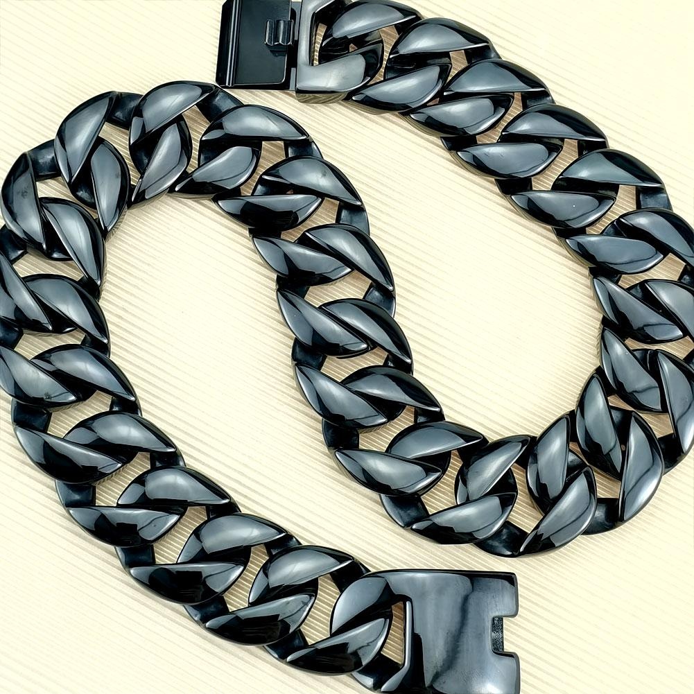 Black Vacuum Plating 316L Stainless Steel Width 32mm Very Heavy 40-55cm Big Necklace_senzul.com