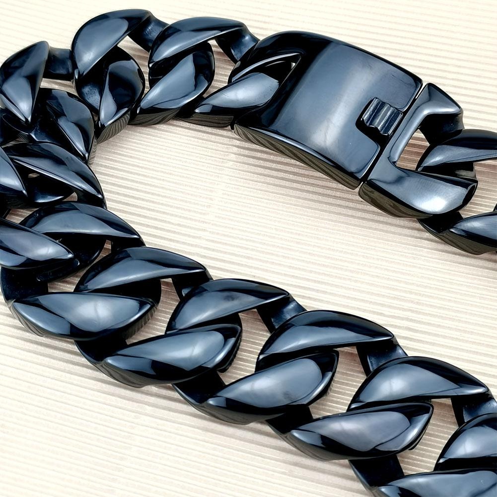Black Vacuum Plating 316L Stainless Steel Width 32mm Very Heavy 40-55cm Big Necklace_senzul.com