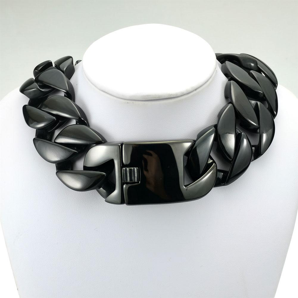 Black Vacuum Plating 316L Stainless Steel Width 32mm Very Heavy 40-55cm Big Necklace_ipsvogv.com