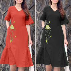 short sleeve dress, long dress, plus size dress, Dress