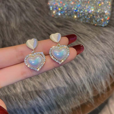 Heart, Pearl Earrings, Simple, FRENCH