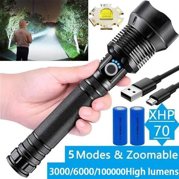 Camping Fishing LED Flashlight High Power XHP70 Outdoor Torch