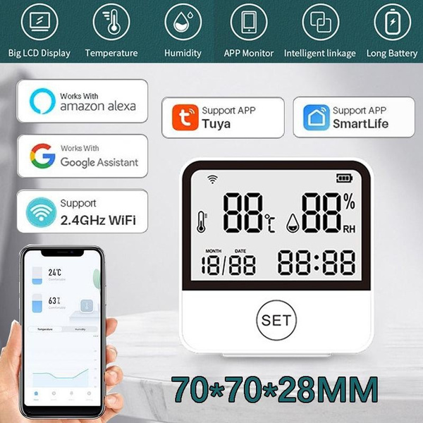 WiFi Wireless Thermometer Hygrometer Monitor Battery Powered Tuya