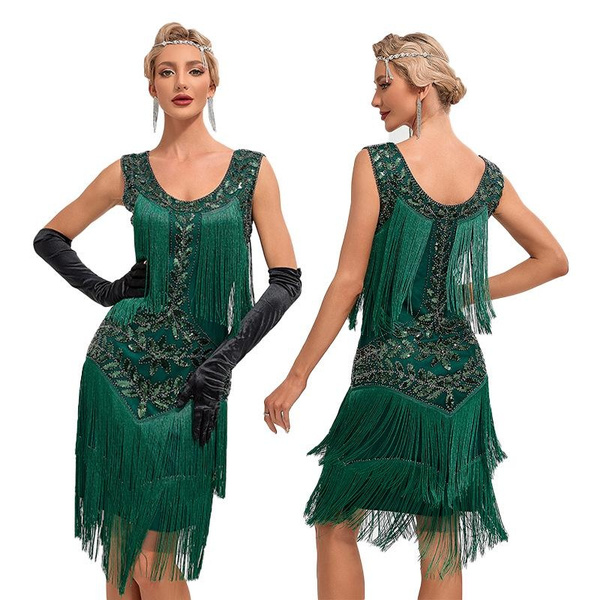 New Design Women 1920s Vintage Big VNeck Flapper Fringe Beaded Great — free download