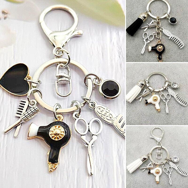 Newly 1PC Keychain for Hairdresser Hair Dryer Scissors Comb Pendant ...