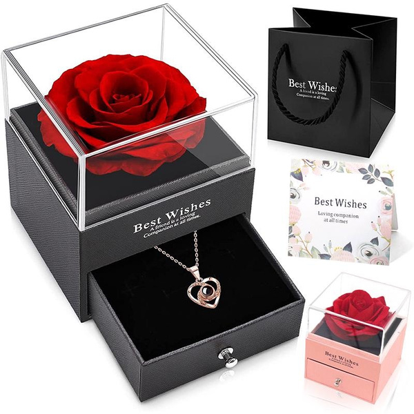 Flowers Rose In Gift Box Elegant Romantic Gifts With Jewelry Box Drawer Container For Valentine's Day Mather's Day Gift For Her Mom Anniversary Wedding Propose Party