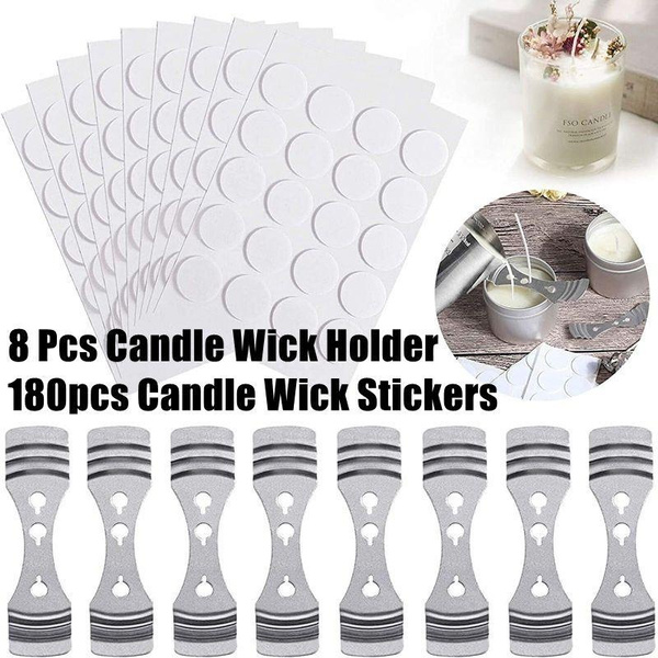 8 Pcs Candle Wick Holder, 180pcs Candle Wick Stickers, Silver