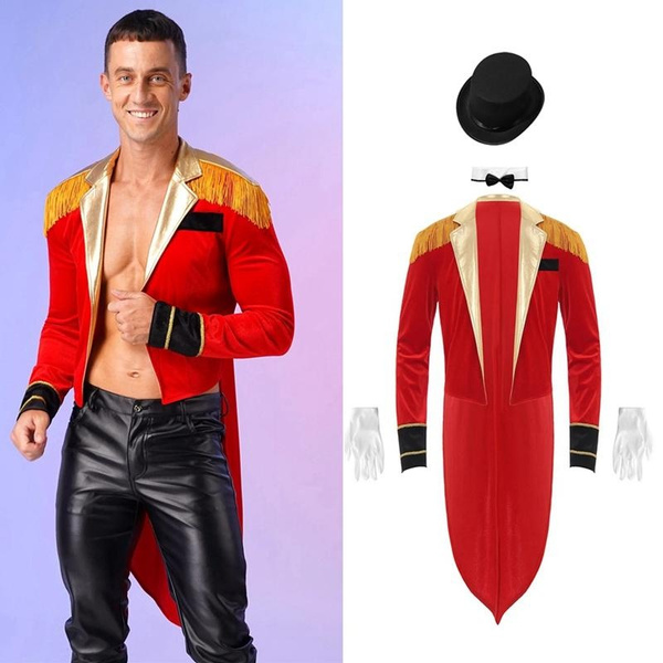 Unisex Circus Costume Circus Cosplay Uniform Set Magicial Perform Show  Velvet Tuxedo Jacket with Accessories Xmas Carnival Party