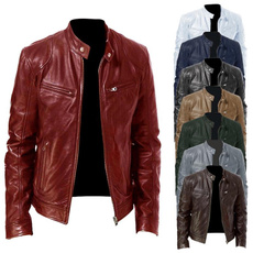 Stand Collar, men coat, Fashion, leather
