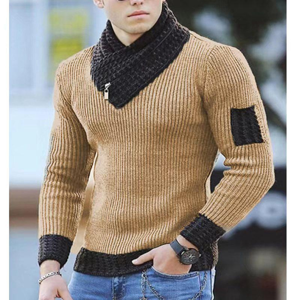 Men Turtleneck Sweaters High Collar Knitwear One Piece Sweater