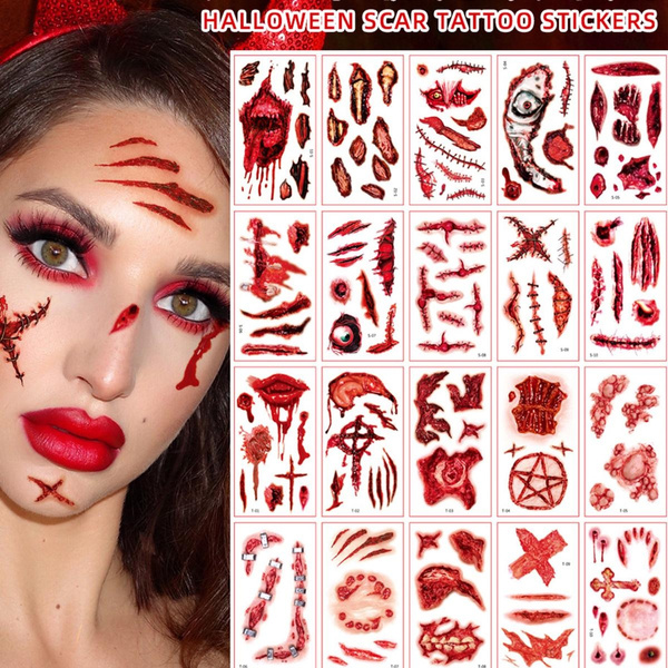 Fake Scars Temporary Tattoos, Horror Realistic Wound Stitch Face Body  Makeup Zombie Sticker, Cosplay Masquerade Prank Scary Halloween Party for  Kid Women Men Boys Girls | Wish