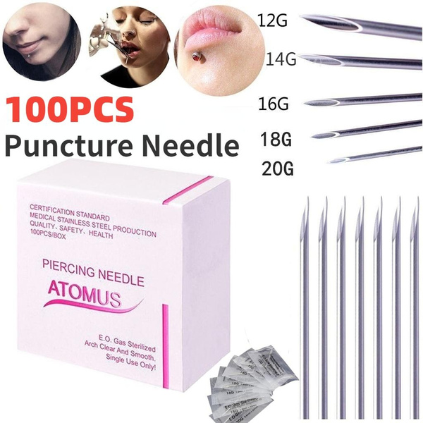 100pcs Piercing Needles Mixed 12g 14g 16g 18g 20g Sterile