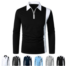 Turn-down Collar, Splicing, Extérieur, Polo Shirts