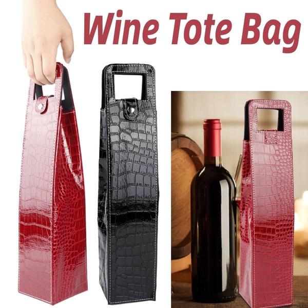 Wine Champagne Gift Bag Reusable Leather Wine Tote Carrier PU Resuable ...