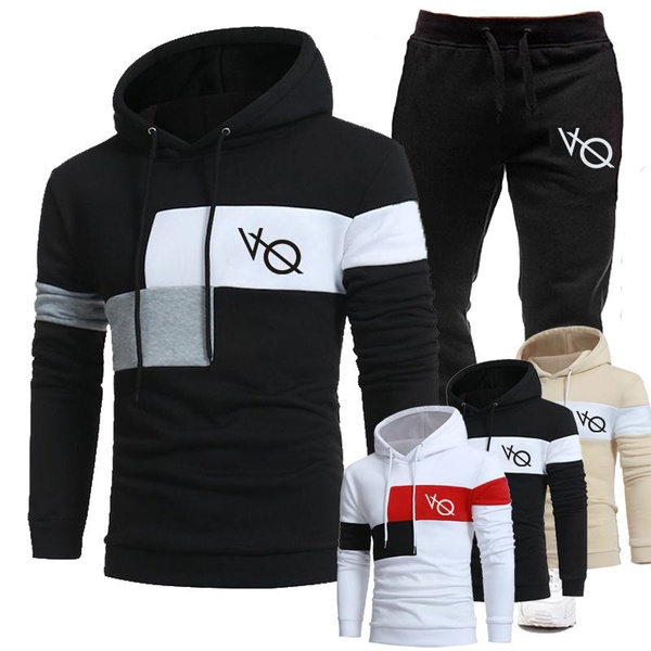 Mens Fashion VO Letter Print Tracksuits Jogging Suits Hoodies Cotton ...