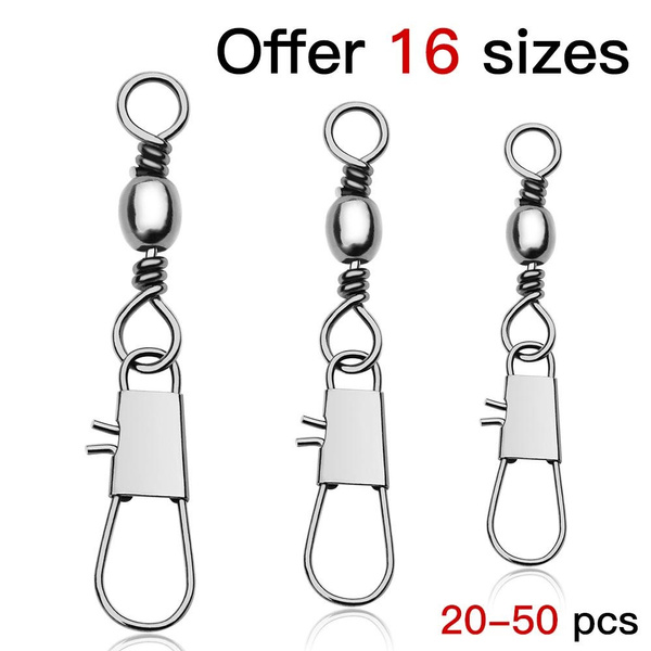 50pcs Stainless Steel Fishing Swivels Set - Barrel Rolling Swivels In 5 Sizes, Tackle Box Organizer