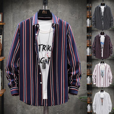 Fashion, koreanversion, long sleeved shirt, stripedshirt