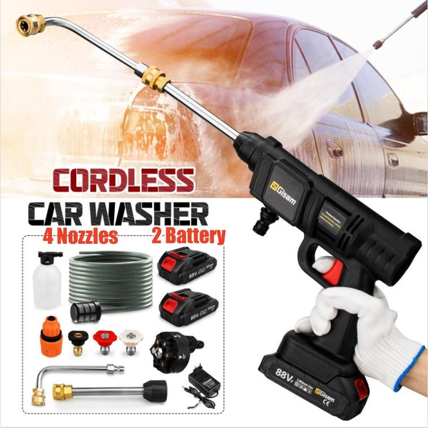 【2Battery】 4 Nozzles High Pressure Cleaning Gun Portable Car Washer ...